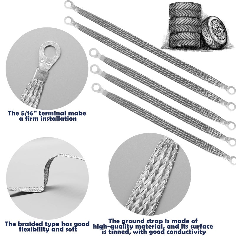 CANIPHA Ground Straps Automotive  3Pcs 10"" x 1/2"" & 2 Pcs 13"" x 1/2"" Professional Vehicle Grounding Straps  Ground Engine Cable Strap Kit  Automotive Wire Ground Strap for Most Cars  Ring Terminals - Image 3